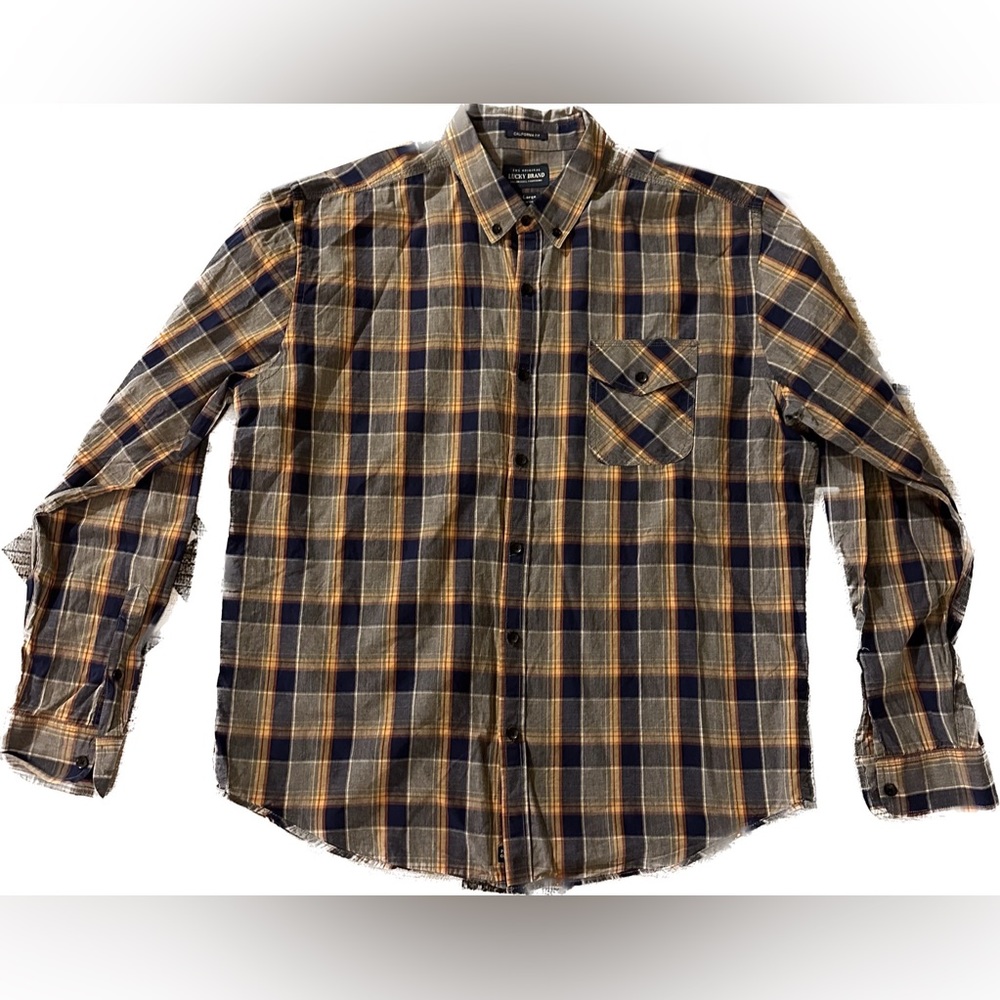 Lucky Brand 100% Cotton Plaid Button Down With Pocket, California Fit, XL, EUC